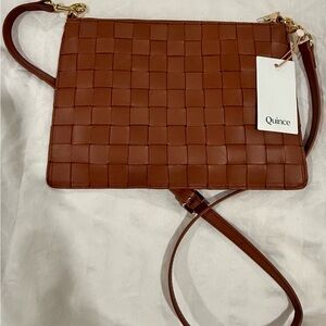 Quince Italian Leather Handwoven Convertible Crossbody Bag in Cognac